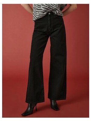 ByCukurovaFrango Denim Kadın Likralı Kadın Siyah Yüksek Bel Bol Paça Salaş Jans Kot Pantolon 2024