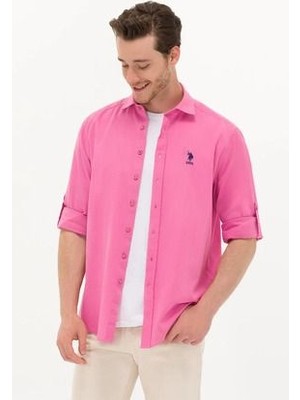 U.S. Polo Assn. Erkek Pembe Keten Görünümlü Basic Gömlek