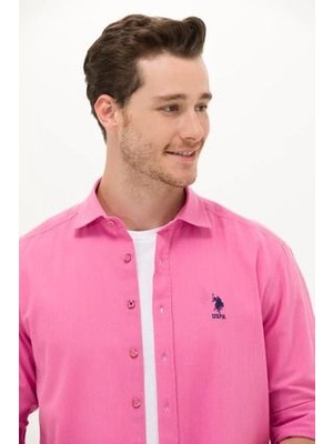 U.S. Polo Assn. Erkek Pembe Keten Görünümlü Basic Gömlek