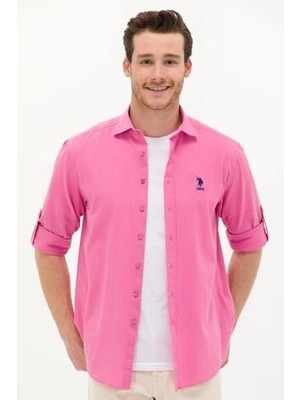 U.S. Polo Assn. Erkek Pembe Keten Görünümlü Basic Gömlek