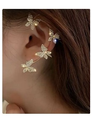 Pinkimaj Kelebekli Taşlı Tek Kulak Earcuff Gold Sol Kulak