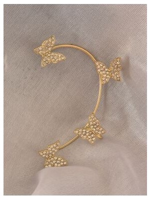 Pinkimaj Kelebekli Taşlı Tek Kulak Earcuff Gold Sol Kulak