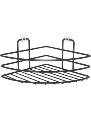 Skygo Kendiliğinden Yapışkanlı Montaj Gerektirmeyen Tek Katlı Banyo Askı Köşe Şampuanlık Siyah