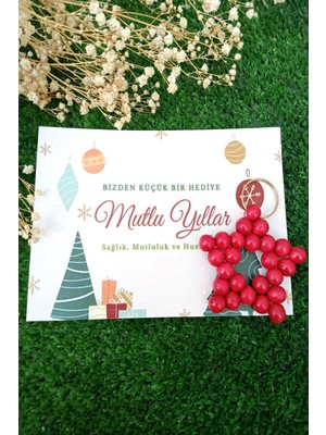 Emtory Home Mutlu Yıllar Kartlı - 10 Adet Yılbaşı Anahtarlık Hediye - Kırmızı Anahtarlık - Tek Tek Jelatinli