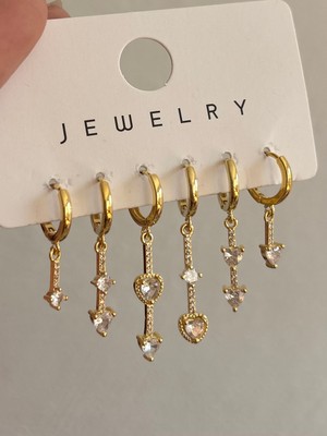 Nur's Jewelery & Accessories Zirkon Kaplama 6'lı Küpe Set Renk Atmaz