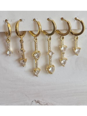 Nur's Jewelery & Accessories Zirkon Kaplama 6'lı Küpe Set Renk Atmaz