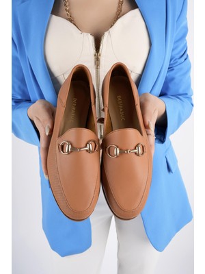 Tarçın Ayakkabı Hakiki Deri Taba Baskı Kadın Casual Ayakkabı TRC100-f03