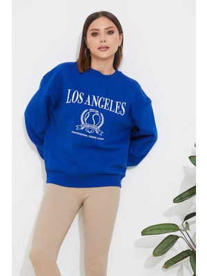 Go Veform Kadın Los Angeles Baskı Sweatshirt Saks ZN5097