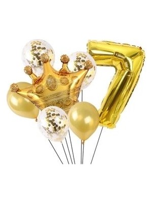 Parti Avm Altın Rakam Kral Taç Parlak (Krom) Balon ve Pullu Şeffaf Balonlu Set