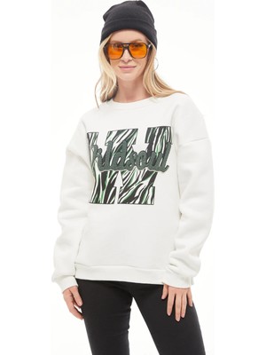 Go Veform Kadın Nakışlı Üç Iplik Sweatshirt Ekru ZN5099