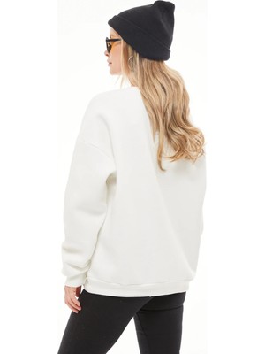 Go Veform Kadın Nakışlı Üç Iplik Sweatshirt Ekru ZN5099