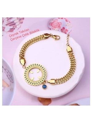 Zeynep Z&d Accessory 316L Gold Çeyrek Takılan Çerçeveli Çelik Bileklik