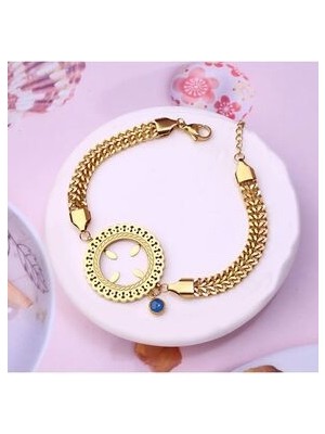 Zeynep Z&d Accessory 316L Gold Çeyrek Takılan Çerçeveli Çelik Bileklik