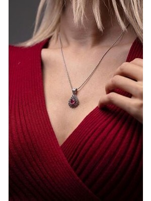 Agai Silver Damla Model Yakut Taşlı Telkari El Işçiliği Gümüş Üçlü Set