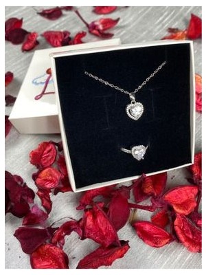 Brethils Pandora`model Kalpli Kolye ve Yüzük Gül Yapraklı Sevgiliye Hediye Garantili Gümüş Kaplama