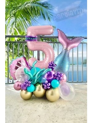Parti Avm Deniz Kızı Balon Buketi Pembe Rakam Balon