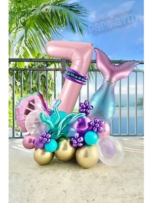 Parti Avm Deniz Kızı Balon Buketi Pembe Rakam Balon