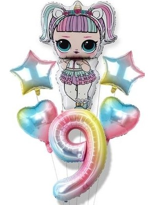 Parti Avm Lisanslı Unicorn Lol Bebek Balon Gökkuşağı Rakam Balon Seti Lol Surprise Renkli Rakam Balon