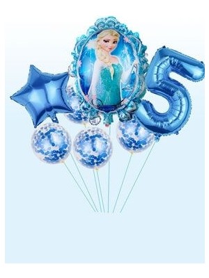 Parti Avm Frozen Elsa Mavi Rakamlı Balon Seti Konfetili Şeffaf Balonlu Karlar Kraliçesi Elsalı Balon Seti