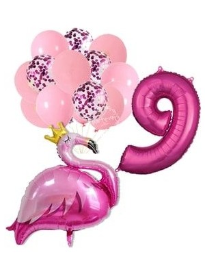 Parti Avm Flamingo Tema Fuşya Rakam Balon Fuşya Pullu Şeffaf Balon Buketi