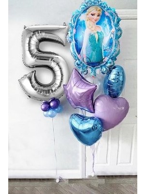 Parti Avm Frozen Elsa Gümüş Rakamlı Balon Seti Karlar Kraliçesi Elsalı Balon Seti 100CM Rakam Balon
