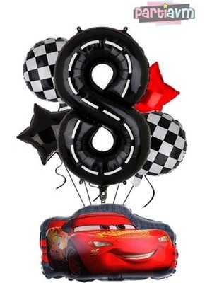 Parti Avm Siyah Rakam Balonlu Şimşek Mcqueen Balon Seti Arabalar (Cars)