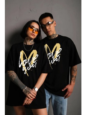 Swozz Love You Sevgili Kombini Çift Oversize Yüksek Kaliteli Siyah Couple T-Shirt 2 Adet