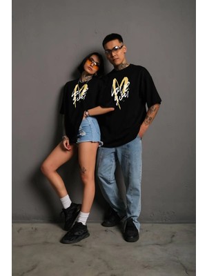 Swozz Love You Sevgili Kombini Çift Oversize Yüksek Kaliteli Siyah Couple T-Shirt 2 Adet