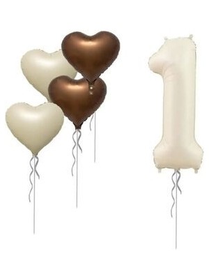 Asöy 1 Yaş Doğum Günü Krem Yıldız Folyo Balon Deniz Kumu Bej Krem Kahve Rengi Balon