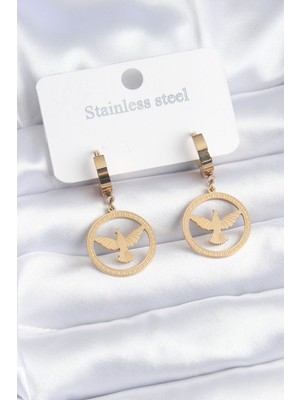 Clariss 316L Çelik Gold Renk Kuş Model Işleme Detay Kadın Küpe