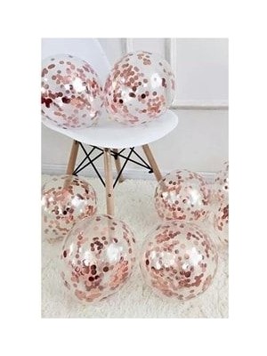 Asöy Rose Gold Konfetili Şeffaf Balon 10 Adet 30 cm Pullu Balon Balon Pulu Şeffaf Balon