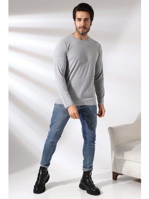 Endies Compact Penye Likralı Regular Fit Uzun Kol Bisiklet Yaka T-Shirt 21483 Grimelanj