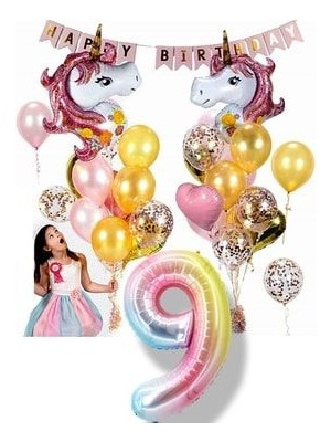 Parti Avm 2li Unicorn Tema Gökkuşağı Rakam Balonlu Happy Birthday Banner Full Set