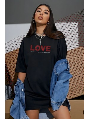 Young Fit Love Baskılı Kadın Oversize  Pamuk Tişört