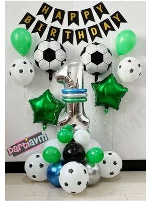 Parti Avm Futbol Temalı Balon Seti Happy Birthday Banner Futbol Topu Rakam Balon Seçenekli 1-9 Yaş