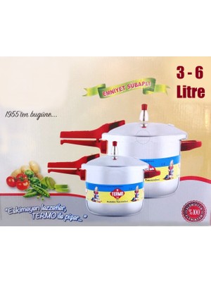 Termo 3 - 6 Litre 2li Düdüklü Tencere (2 DÜDÜKLÜ TENCEREYE UYUMLU TEK KAPAKLI) %100 Alüminyum Pres Baskı
