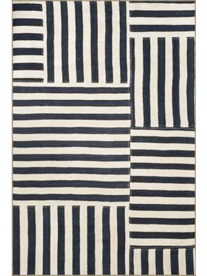 Rugs Modern Siyah Bej Temalı Şerit Geometrik Desenli Modern Dekoratif Halı 3300