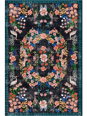 Rugs Modern Halı Yıkanabilir Modern Floral Çok Renkli Dokuma Taban Halı 1309 Pamuk İplik ile Antialerjik