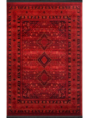 Rugs Modern Kırmızı Temalı Geleneksel Motif Etnik Desenli Vintage Dekoratif Halı 1925