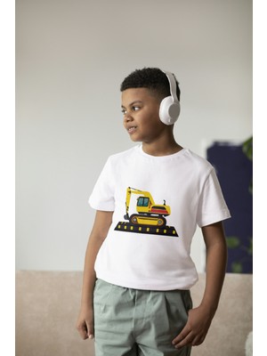 Bubuga Erkek Çocuk %100 Pamuk Premium Iş Makinesi Baskılı Kısa Kol T-Shirt