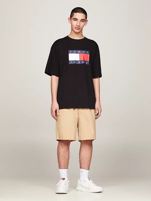 Tommy Hilfiger Erkek Oversize Bayraklı Patenci T-Shirt - Siyah