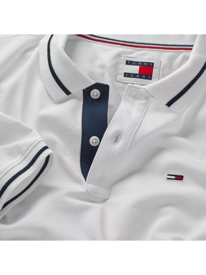 Tommy Hilfiger Erkek Tjm Reg Tıppıng Polo Polo T-Shirt-Beyaz