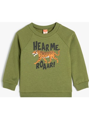 Koton Sweatshirt Aslan Baskılı Uzun Kollu Bisiklet Yaka Pamuklu