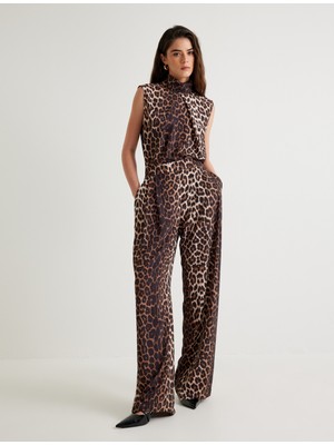 Koton Leopar Desenli Palazzo Pantolon Cepli Viskoz Kumaş Pile Detaylı
