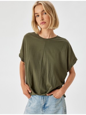 Koton Düşük Omuz Kısa Kollu Bluz Rahat Kalıp Yuvarlak Yaka