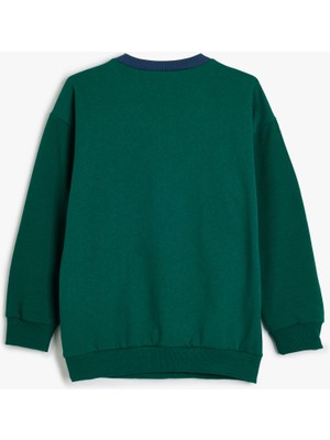 Koton Oversize Sweatshirt Kolej Baskılı Bisiklet Yaka Pamuklu