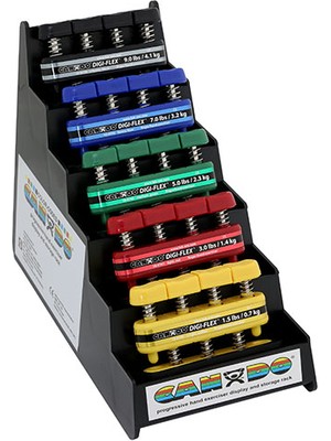 Cando Digi-Flex El Egzersiz Aleti - 5'li Set (Sarı, Kırmızı, Yeşil, Mavi, Siyah), Plastik Raflı: