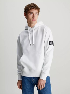 Calvin Klein Erkek Rozetli Kapüşonlu Sweatshirt - Beyaz