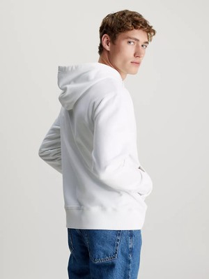 Calvin Klein Erkek Rozetli Kapüşonlu Sweatshirt - Beyaz