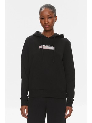 Calvin Klein Kadın Ck Dıffused Kapüşonlu Sweatshirt - Siyah